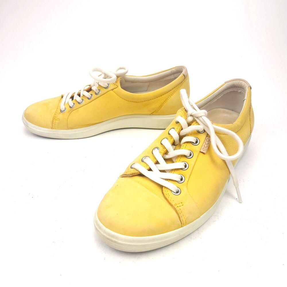 Women's ECCO Soft 7 Leather Sneaker Size 39 US 8-8.5 Marygold Yellow Nubuck - Picture 3 of 9